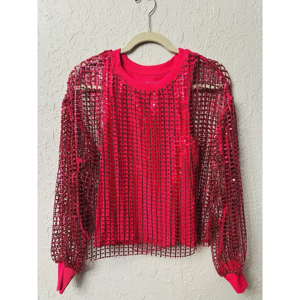 Pilcro Anthropologie Women's Pink Sequin Long Sleeve Blouse Size Small